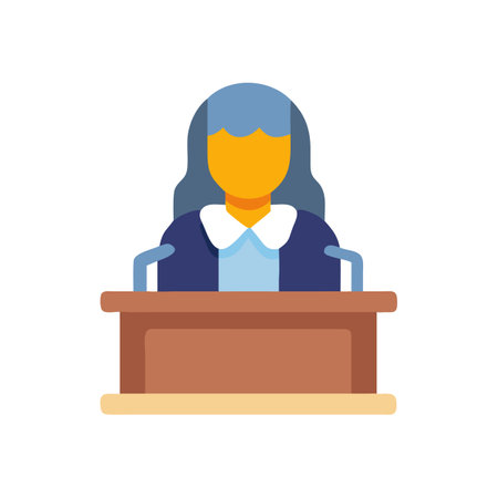 Female judge behind podium in flat vector illustrationのイラスト素材