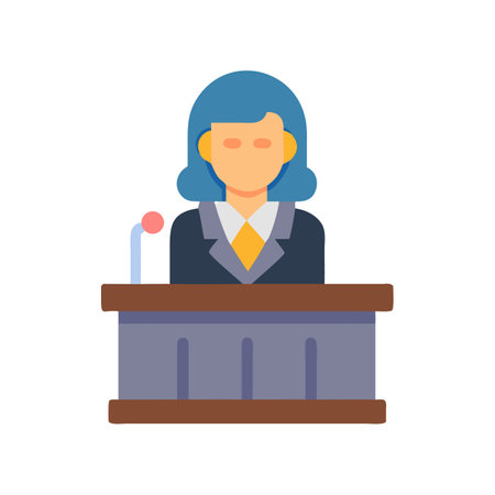 Female Judge at Podium Delivering Speech Flat Illustrationのイラスト素材