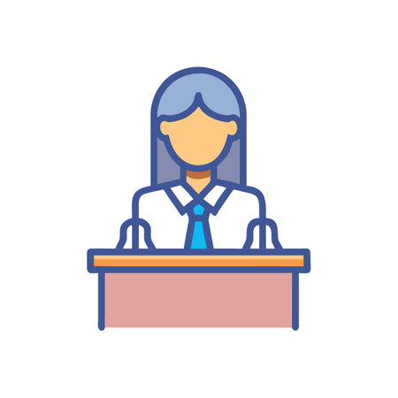 Businesswoman delivering a speech from a podium in flat styleのイラスト素材
