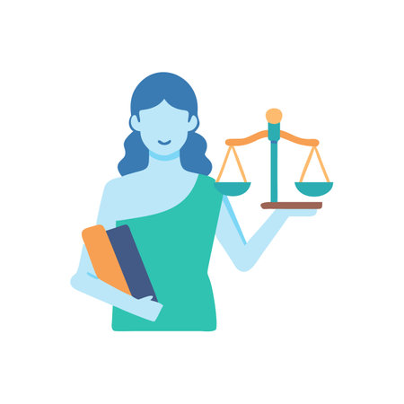 Lady Justice carrying scales and books vector illustrationのイラスト素材