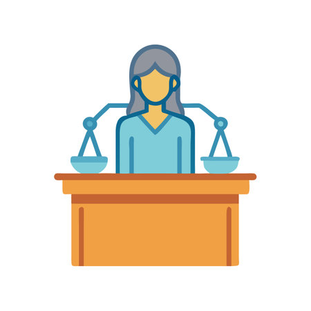 Female judge with balance scales in flat illustration styleのイラスト素材