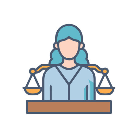 Female lawyer with scales of justice illustration on blackのイラスト素材