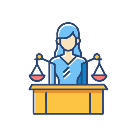 Female lawyer or judge with scales of justice illustrationのイラスト素材