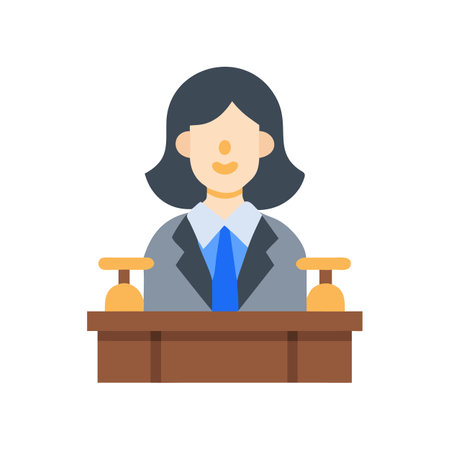 Flat illustration of female judge presiding over a courtのイラスト素材
