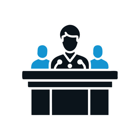 Speaker at podium with two listeners illustration conference themeのイラスト素材