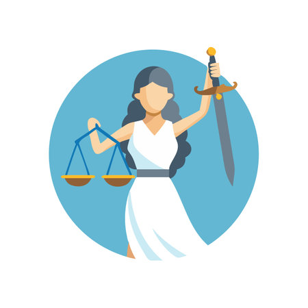 Lady Justice wielding scales and sword in graphic artのイラスト素材