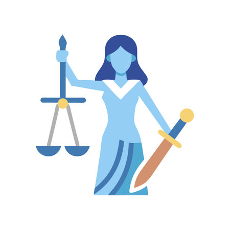 Lady Justice illustration with scales and sword on blackのイラスト素材