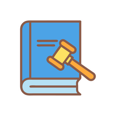 Law book with gavel flat vector illustration on blackのイラスト素材