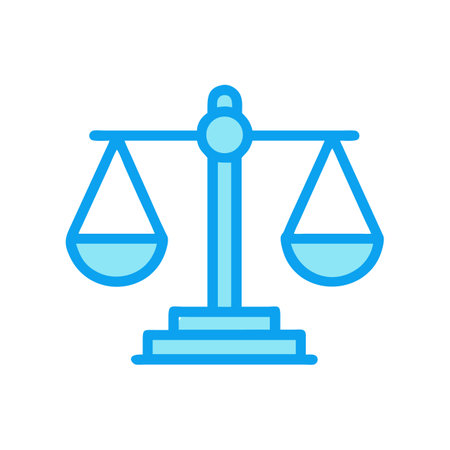 Light blue scale of justice icon on black background