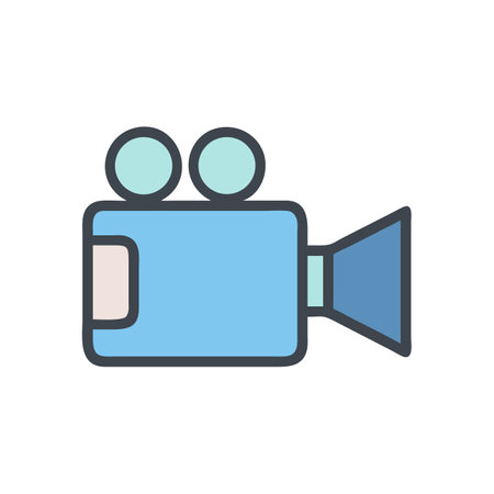 Cartoon Video Camera Icon Depicting Filmmaking on Black Backgroundのイラスト素材