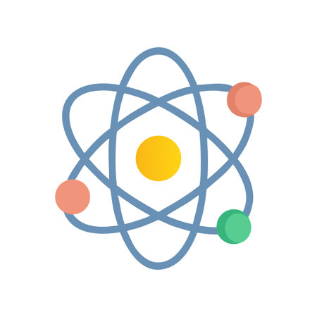 Stylized atomic structure illustration in pastel shades on black