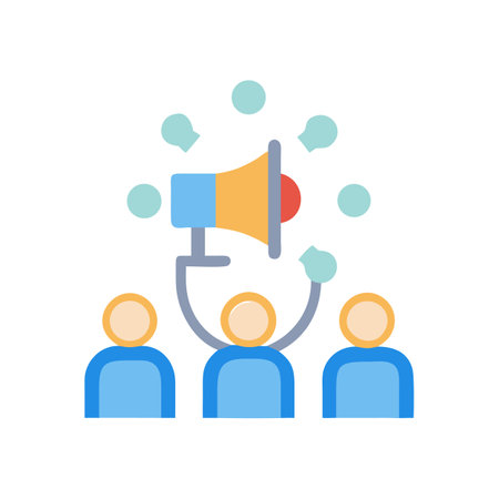 Flat illustration: Person with megaphone announcing new business ideasのイラスト素材