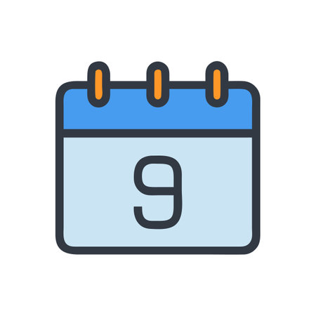 Flat Icon Illustration of a Calendar Displaying the Ninthのイラスト素材