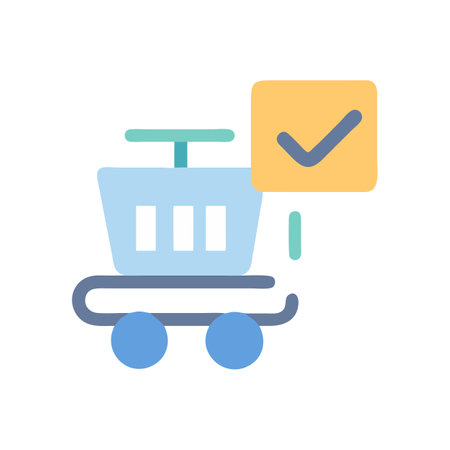 Shopping cart icon with checkmark on black backgroundのイラスト素材