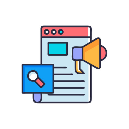 Online Marketing Campaign Illustration Featuring Megaphone and Search Elementsのイラスト素材
