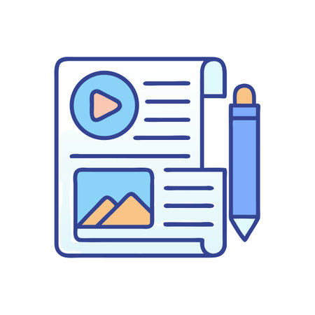 Content creation document with video image and pen illustrationのイラスト素材