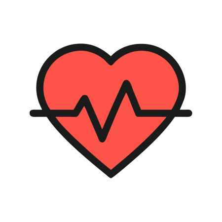 Stylized red heart icon with heartbeat line on blackのイラスト素材