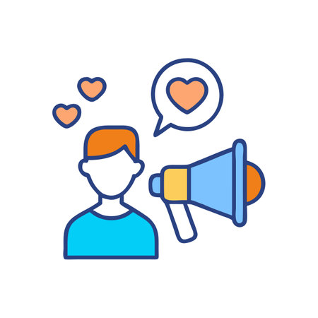 Cartoon person with megaphone promoting love and positivity messageのイラスト素材