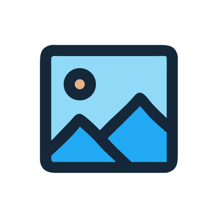 Flat style nature illustration of mountains and sun iconのイラスト素材