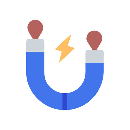 Flat graphic of a magnet attracting a lightning boltのイラスト素材