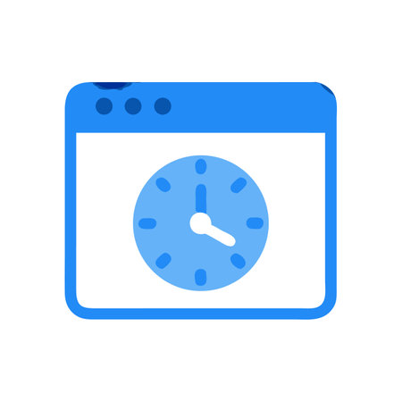 Blue browser window with clock icon on black backgroundのイラスト素材