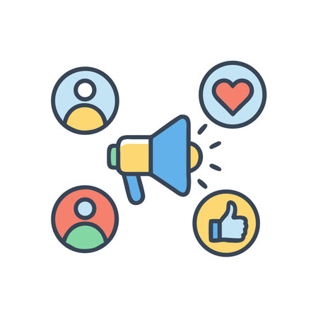 Megaphone with social media icons on black background illustrationのイラスト素材