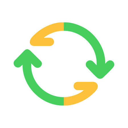 Circular arrows icon in green and gold for repetition