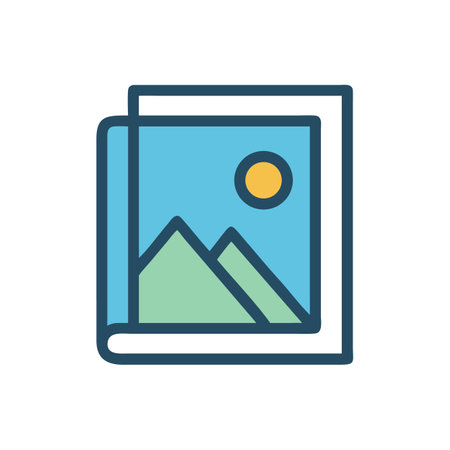 Stylized mountain scene inside a framed illustration graphicのイラスト素材