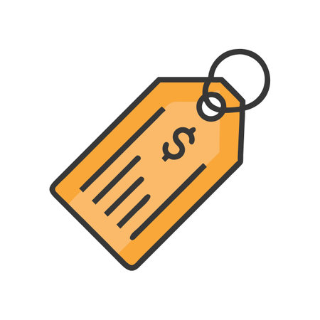 Yellow price tag illustration on black background for commercial useのイラスト素材