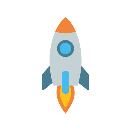 Vector illustration of launching rocket spaceship on black backgroundのイラスト素材