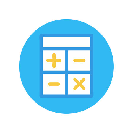 Calculator icon with plus minus multiply symbols, blue backgroundのイラスト素材