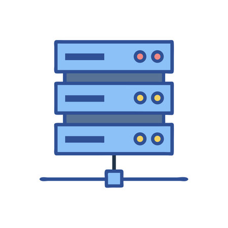 Blue data server icon isolated on a black backdrop