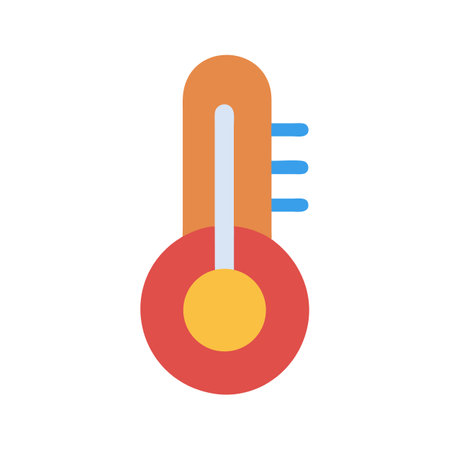 Thermometer icon showing temperature using colors in flat style