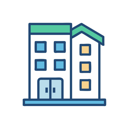 Flat building icon with teal and blue accents designのイラスト素材