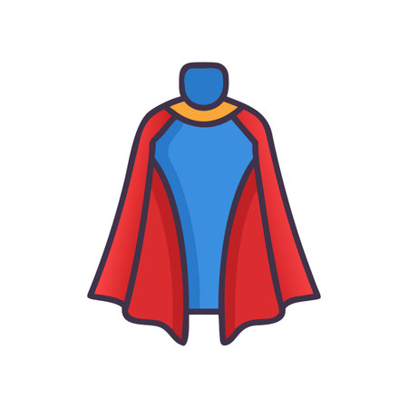 Superhero Costume Design Flat Vector Illustration with Red Capeのイラスト素材