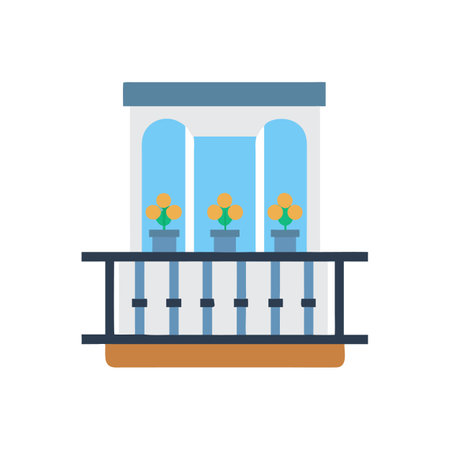 Balcony with flower pots vector illustration on black backgroundのイラスト素材