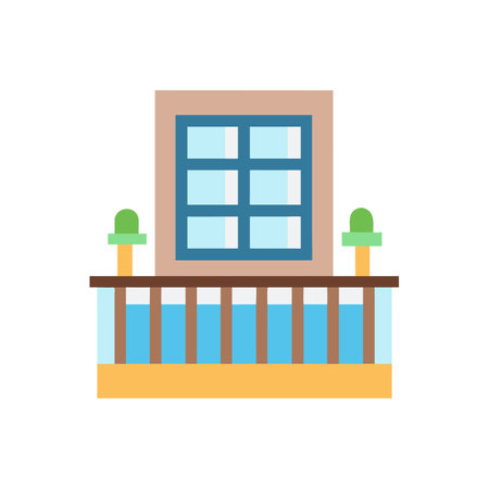 Flat illustration of balcony with window and plantsのイラスト素材