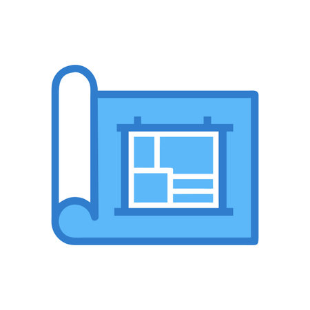 Architectural blueprint roll with building plan layout illustrationのイラスト素材