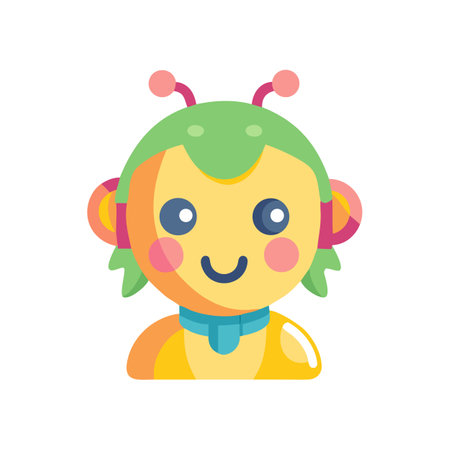 Cute cartoon alien with antennas on solid black backdropのイラスト素材