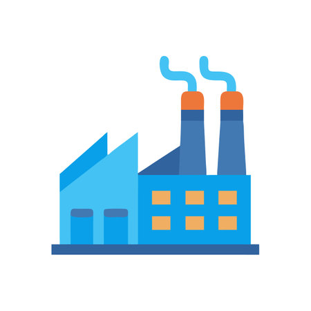 Flat design illustration of factory with two chimney stacksのイラスト素材