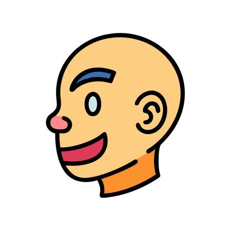 Cartoon style bald head in profile smiling happy faceのイラスト素材
