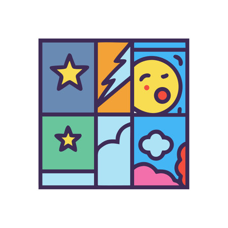 Bright and colorful illustrative squares featuring varied abstract themesのイラスト素材