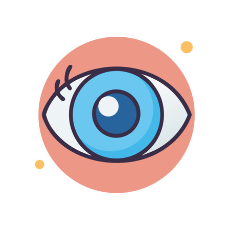 Stylized blue eye illustration on pink circle backdropのイラスト素材