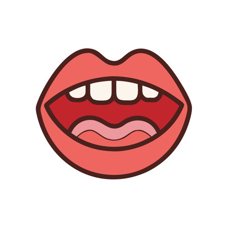 Cartoon open mouth with teeth graphic on black backgroundのイラスト素材