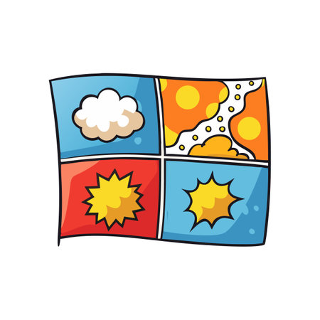 Colorful comic book panels depicting cloud explosion and blastのイラスト素材