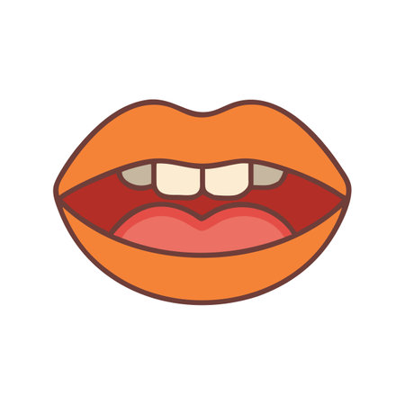 Isolated orange lips with teeth icon on black backgroundのイラスト素材