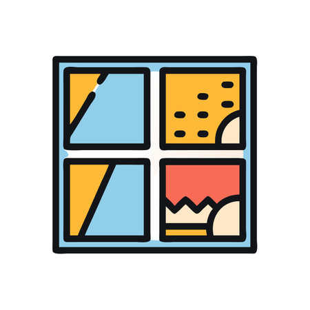 Four panel illustration showcases sky mountains ground and abstract patternsのイラスト素材