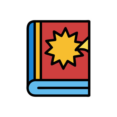 Illustrated book with star explosion design on red coverのイラスト素材