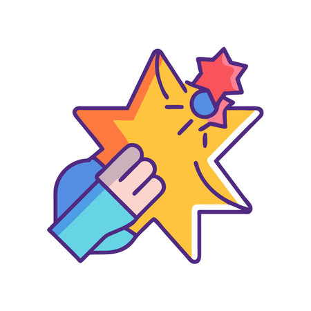 Hand punching a yellow star illustration on black background