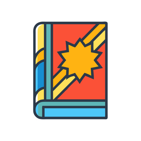 Stylized book illustration featuring starburst design on coverのイラスト素材